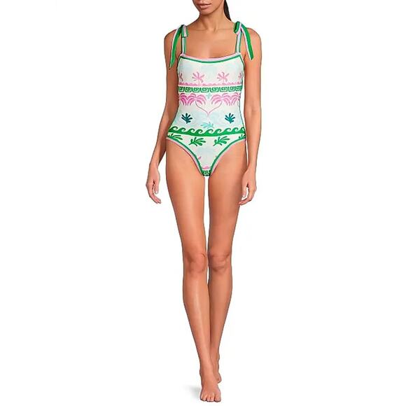 BEACH RIOT Women's Shona One Piece Swimsuit Small White Tropical Palm Print NWT - Picture 3 of 15